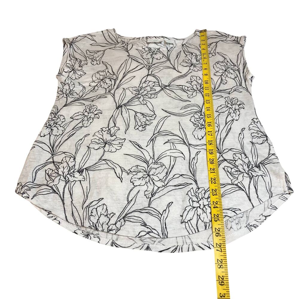 Cynthia Rowley Black & White Floral Print 100% Linen Summer Top Size Medium EUC - Picture 5 of 6